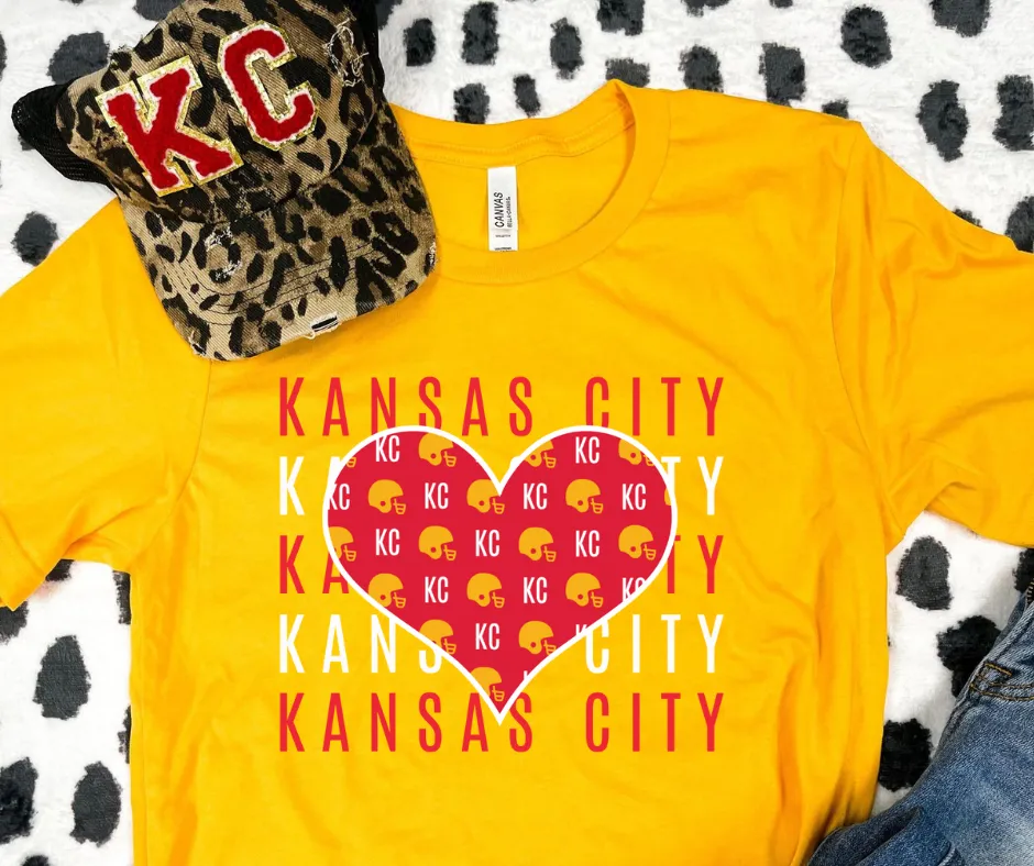 Kansas City Heart Repeat Gold Graphic Tee