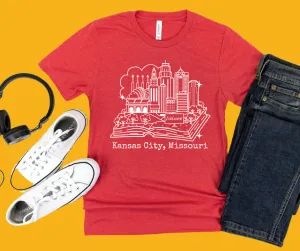 Kansas City Skyline Outline Heather Red Tee