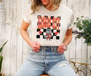 Kansas City Wolf Mascot Checkered Oatmeal Tee