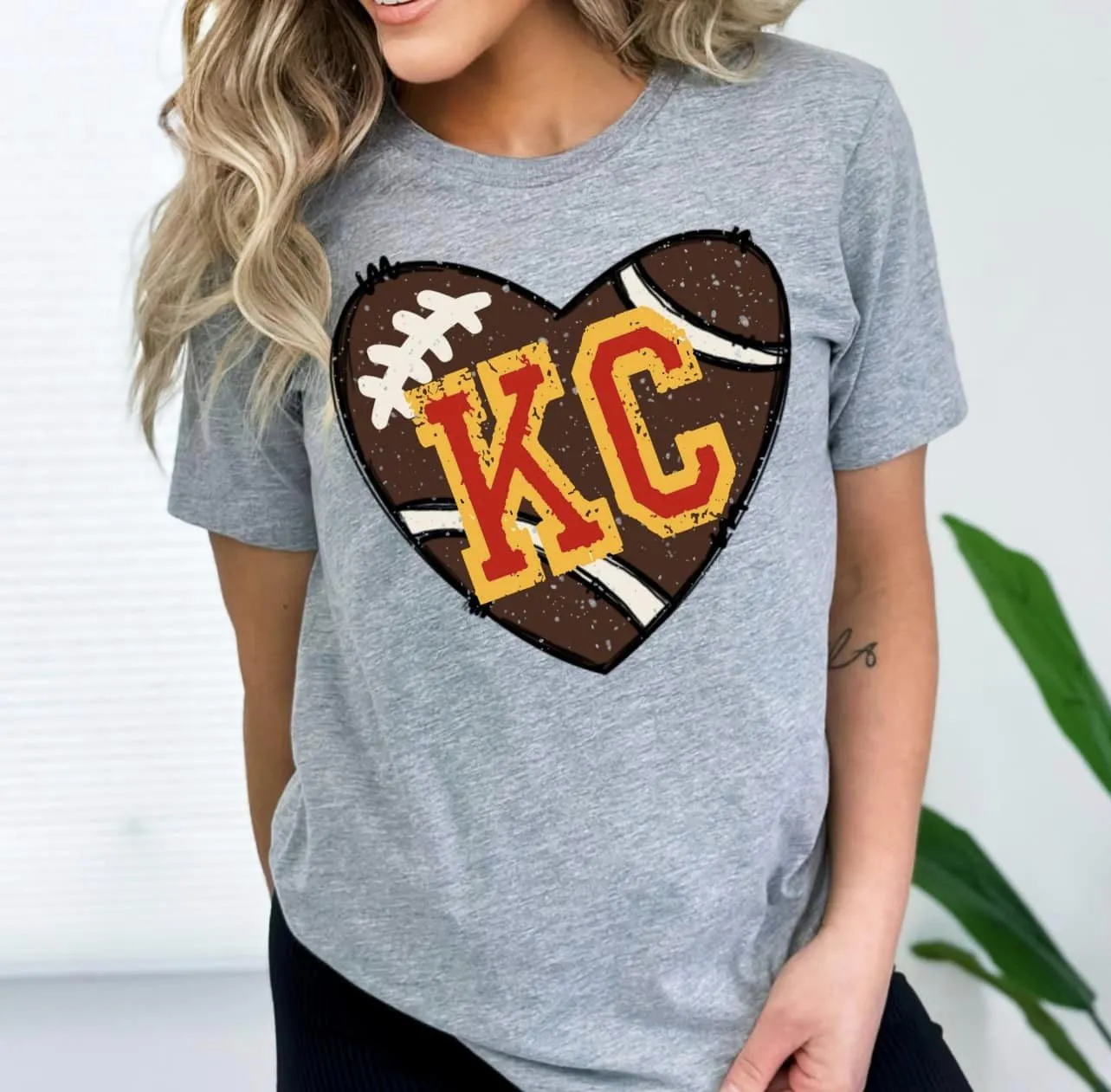 KC Football Heart Grey Graphic Tee