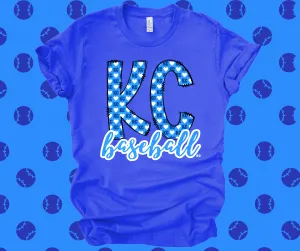 KC Heart Pattern in Doodle Letters Royal Blue Graphic Tee