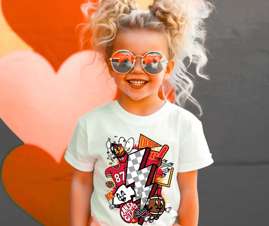 KC Icons Grey & White Checkered Bolt White Tee