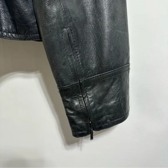 Kenneth Cole genuine leather brown gray black colorblock cropped moto jacket