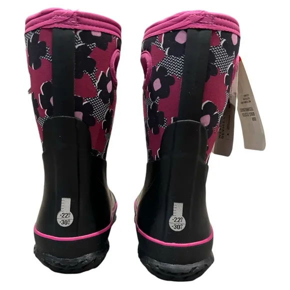 Kids’ Grasp waterproof insulated rain boot 2 33 “petal” black pink floral NEW