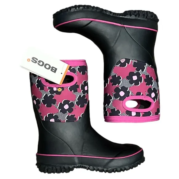 Kids’ Grasp waterproof insulated rain boot 2 33 “petal” black pink floral NEW