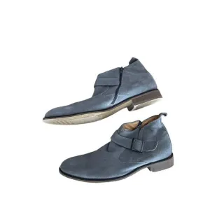 La Milano Mens Gray Leather Italy Collection Suede Buckle Ankle Boots Size 9
