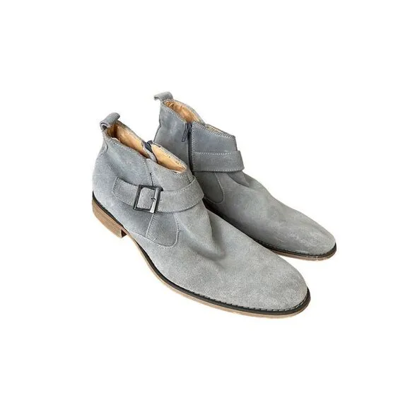La Milano Mens Gray Leather Italy Collection Suede Buckle Ankle Boots Size 9