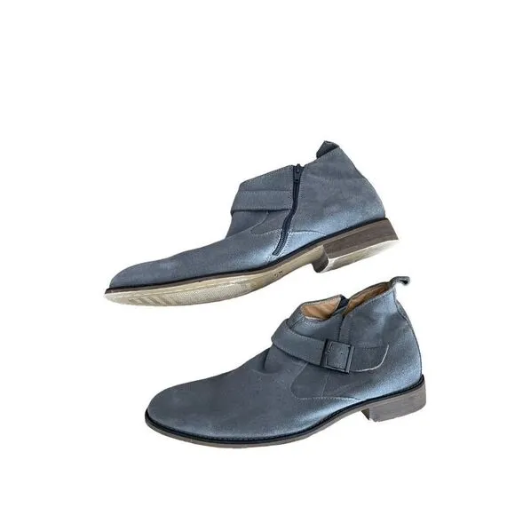 La Milano Mens Gray Leather Italy Collection Suede Buckle Ankle Boots Size 9
