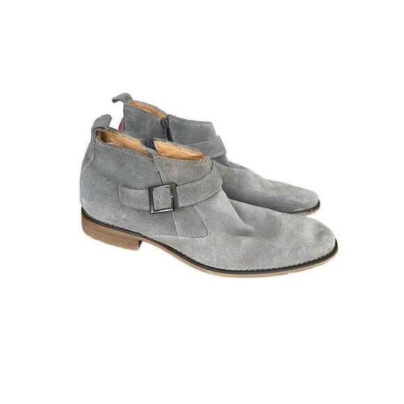 La Milano Mens Gray Leather Italy Collection Suede Buckle Ankle Boots Size 9