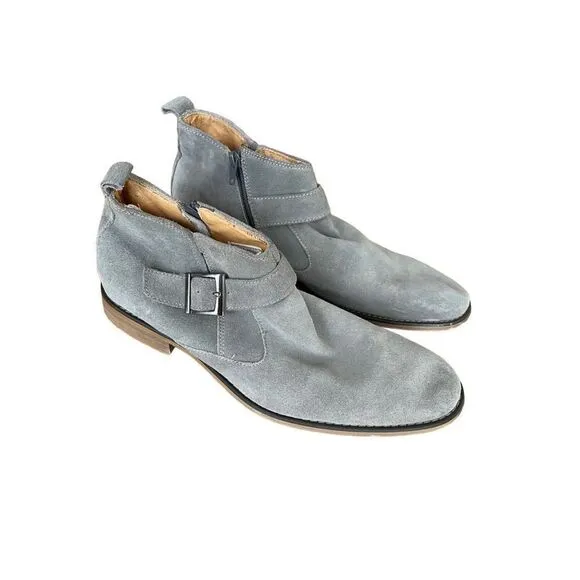 La Milano Mens Gray Leather Italy Collection Suede Buckle Ankle Boots Size 9