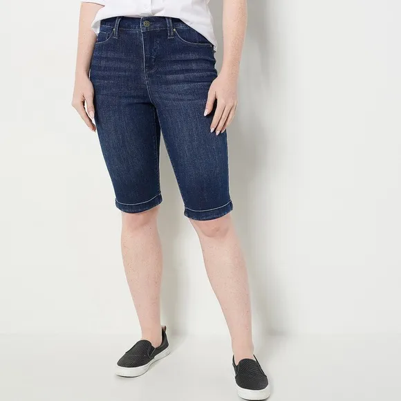 Laurie Felt Sz 16 Petite Daisy Denim Knee Grazer MEDIUM WASH
