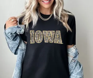 Leopard Iowa Block Letters Black Tee