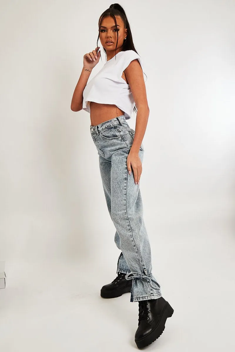 Light Blue Ankle Tie Straight Leg Jeans - Jasmine