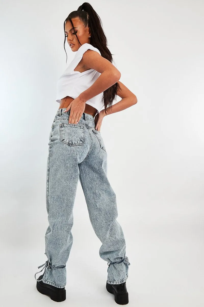 Light Blue Ankle Tie Straight Leg Jeans - Jasmine