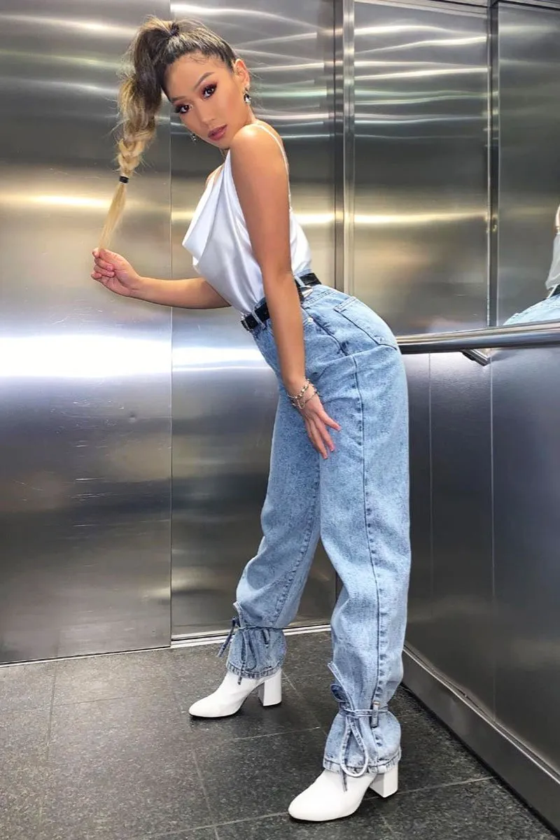 Light Blue Ankle Tie Straight Leg Jeans - Jasmine