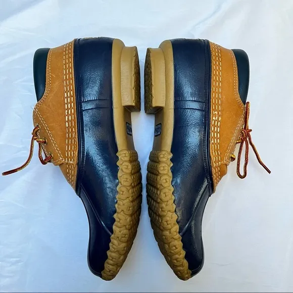 L.L. Bean Women’s Low Cut Duck Rain Boots Gumshoes Tan and Navy Size 9N