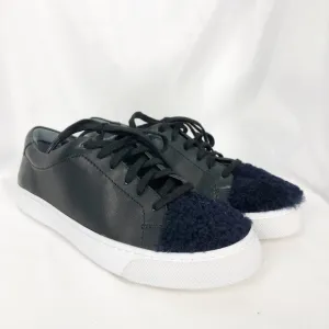 Loeffler Randall Logan Low Top Leather Shearling Sneakers Black Blue Casual