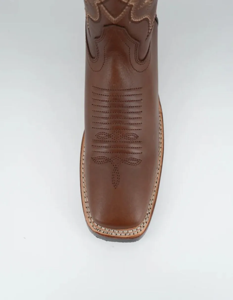 Los Altos Men's Leather Brown Wide Square Toe Rubber Sole Boot