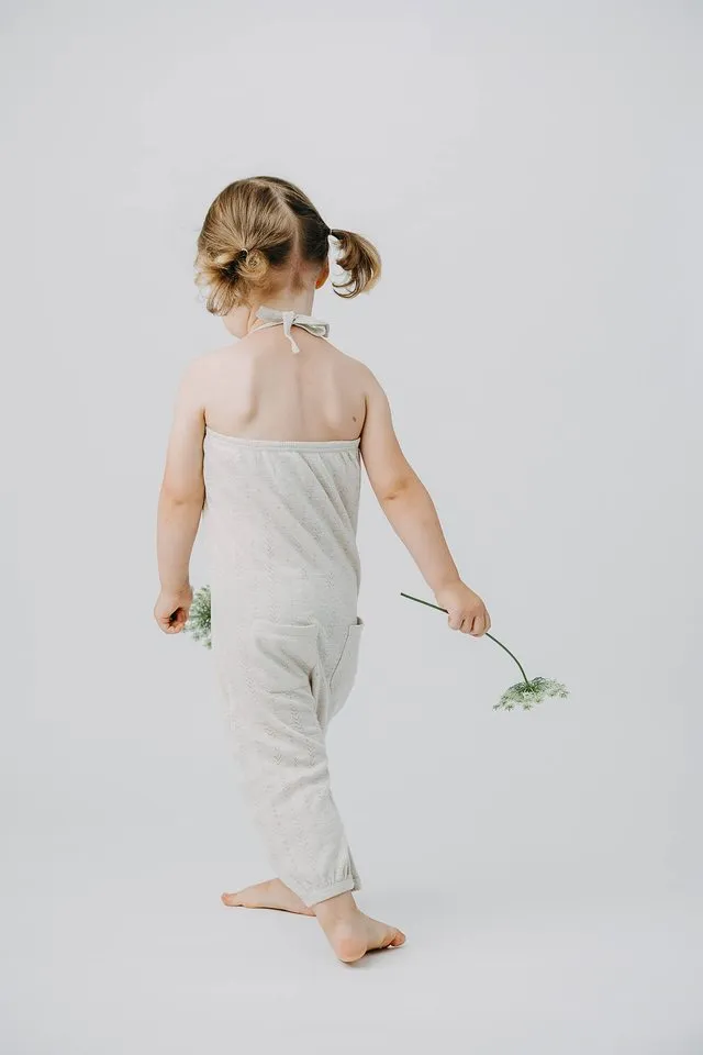 L'ovedbaby Pointelle Tie Halter Romper - Stone