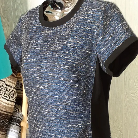 MADEWELL Shimmerweave Blue &amp; Black Colorblock Short Sleeve Sheath Minidress