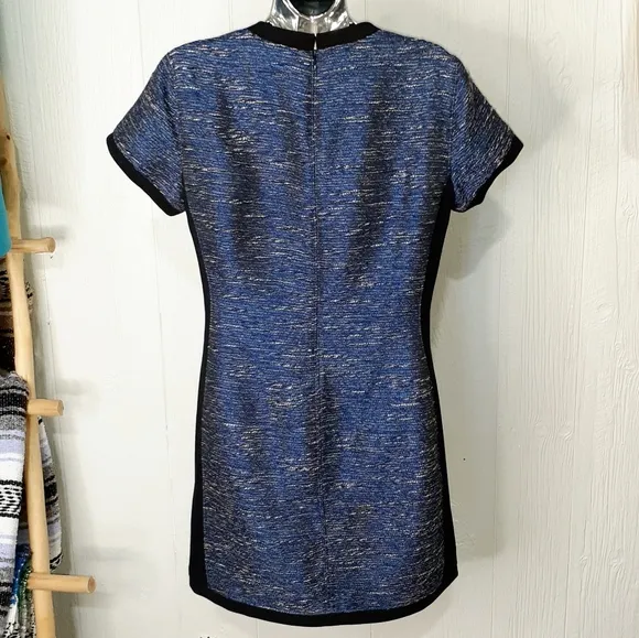 MADEWELL Shimmerweave Blue &amp; Black Colorblock Short Sleeve Sheath Minidress