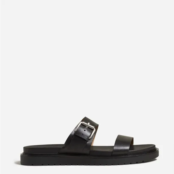 Madewell The Dee Double-Strap Slide Sandal in Black Size 9.