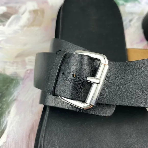 Madewell The Dee Double-Strap Slide Sandal in Black Size 9.