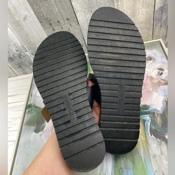 Madewell The Dee Double-Strap Slide Sandal in Black Size 9.