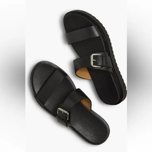 Madewell The Dee Double-Strap Slide Sandal in Black Size 9.