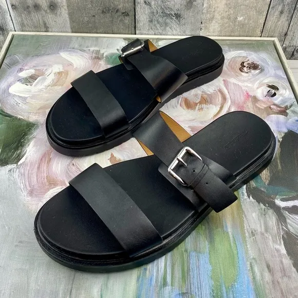 Madewell The Dee Double-Strap Slide Sandal in Black Size 9.