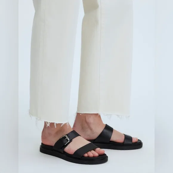 Madewell The Dee Double-Strap Slide Sandal in Black Size 9.