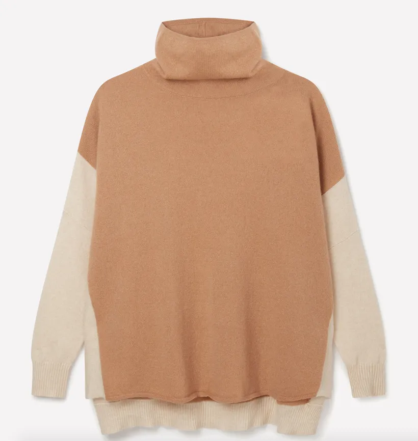 Margot Cowl Neck Colorblock Camel