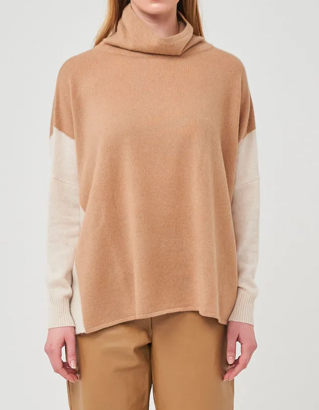 Margot Cowl Neck Colorblock Camel