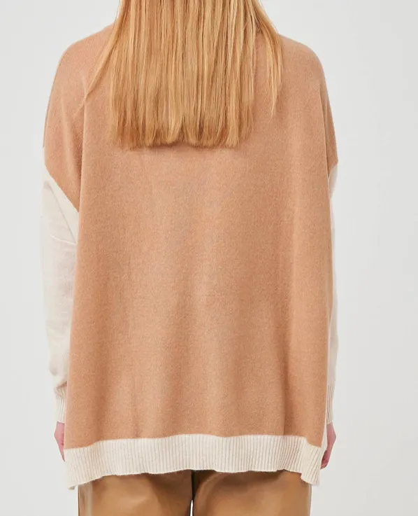 Margot Cowl Neck Colorblock Camel