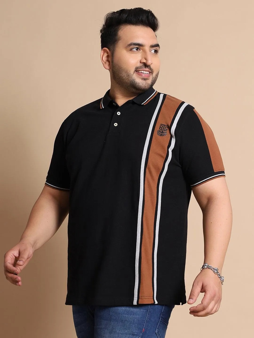Men Plus Size Mexico Colorblock Polo Tshirt