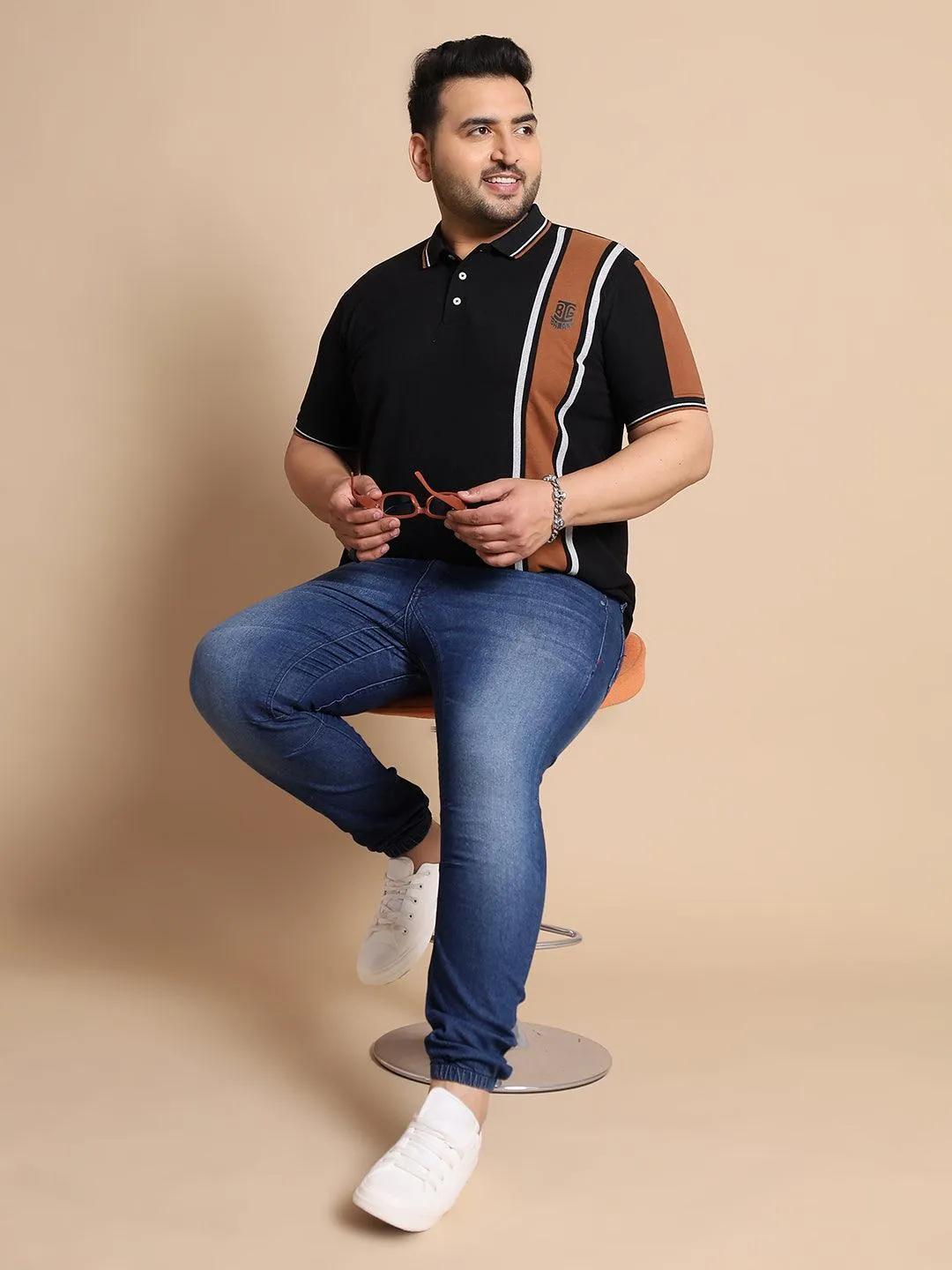 Men Plus Size Mexico Colorblock Polo Tshirt