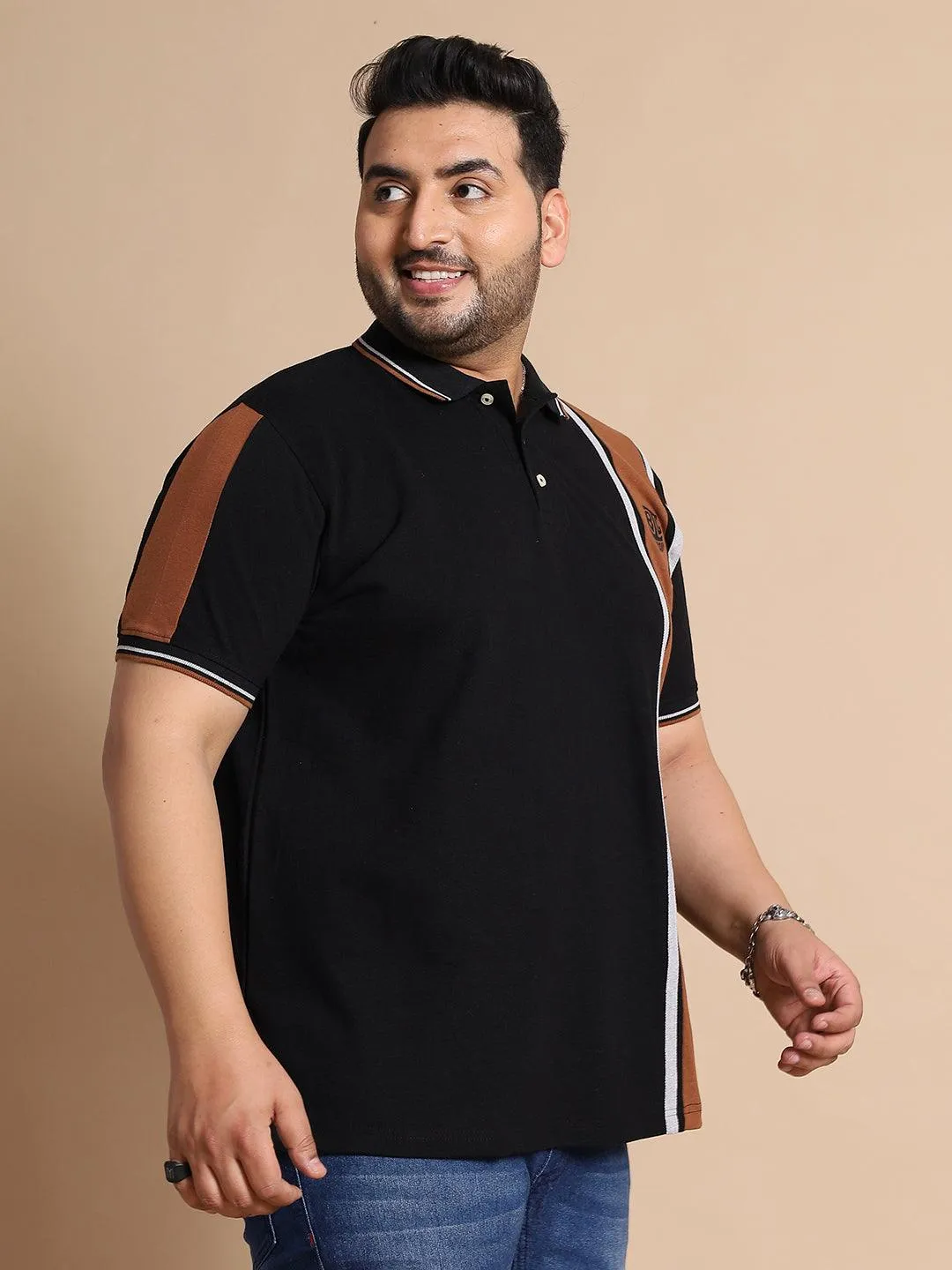 Men Plus Size Mexico Colorblock Polo Tshirt