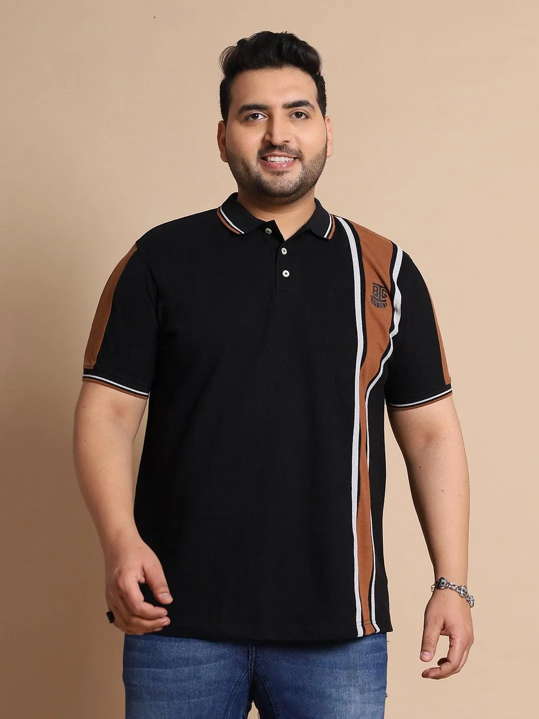 Men Plus Size Mexico Colorblock Polo Tshirt