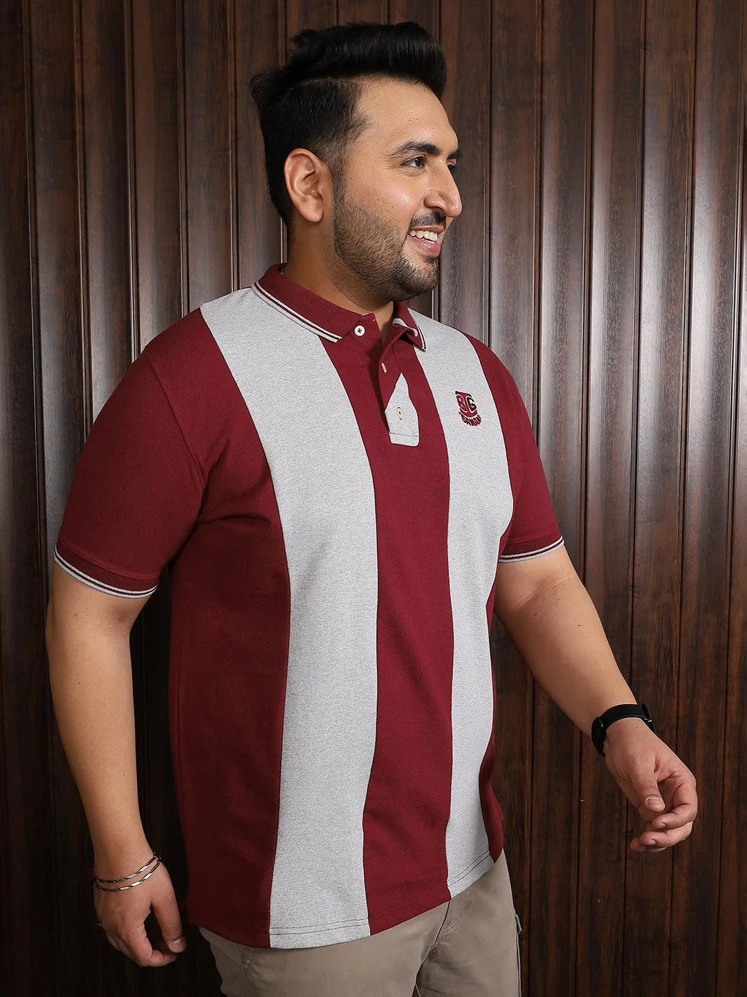 Men Plus Size Sailor Colorblock Polo Tshirt
