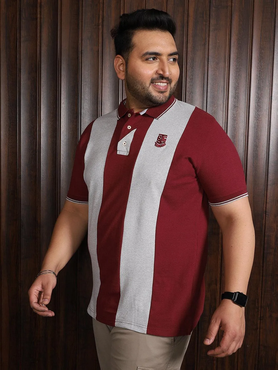Men Plus Size Sailor Colorblock Polo Tshirt