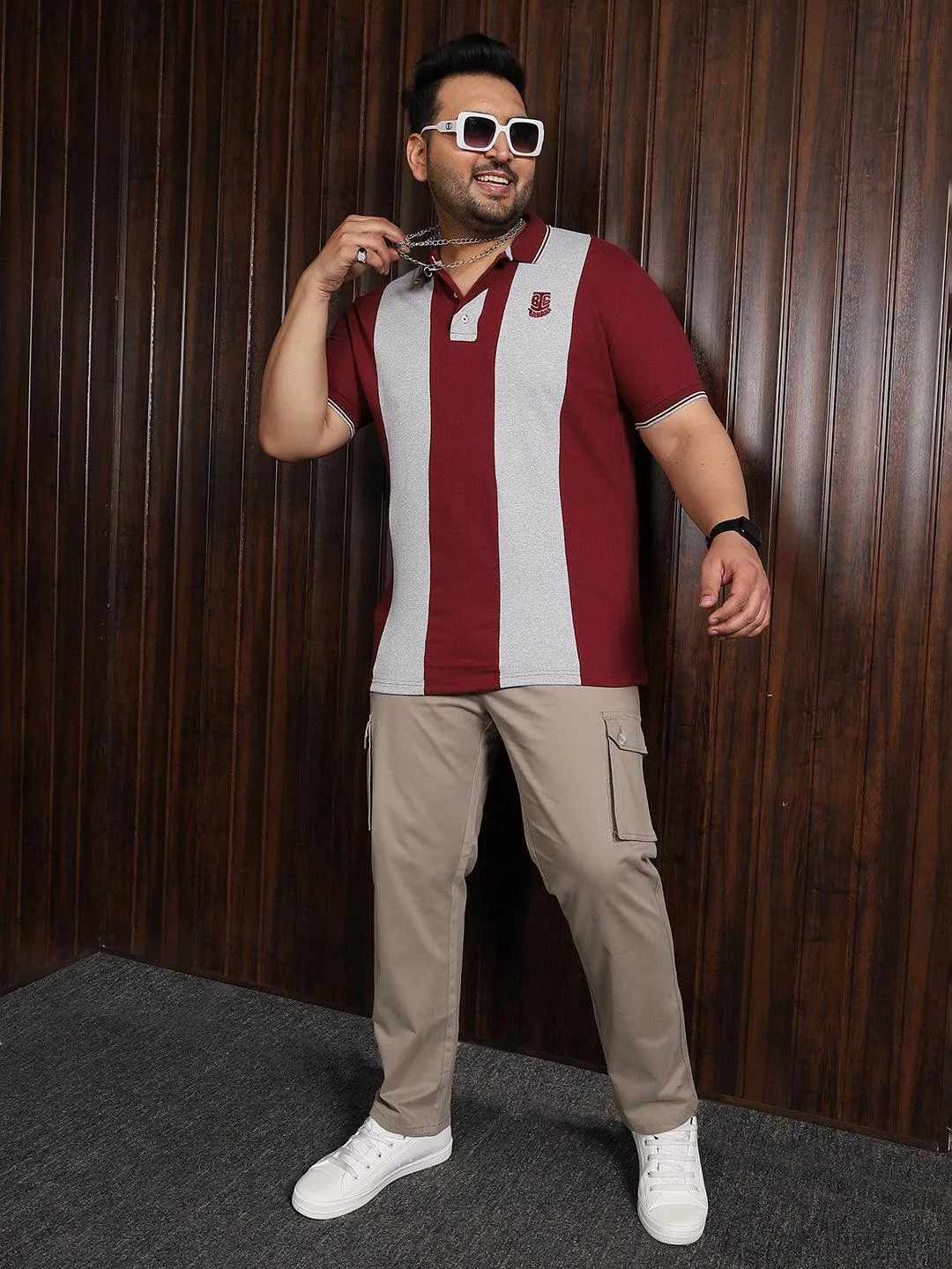 Men Plus Size Sailor Colorblock Polo Tshirt