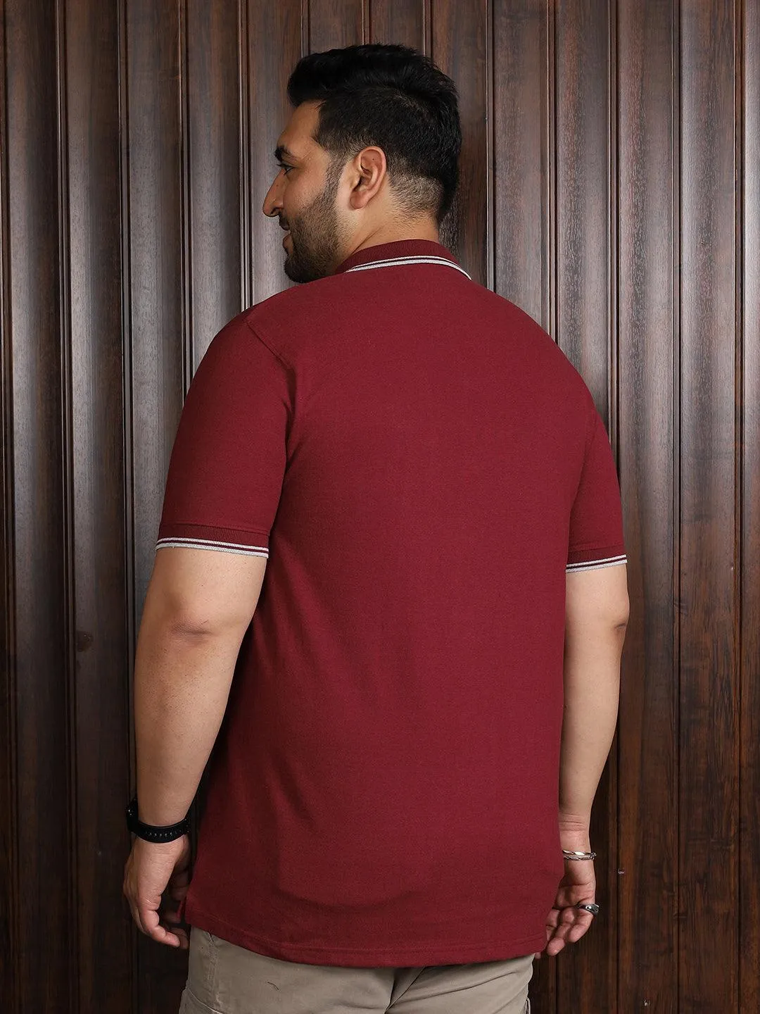 Men Plus Size Sailor Colorblock Polo Tshirt