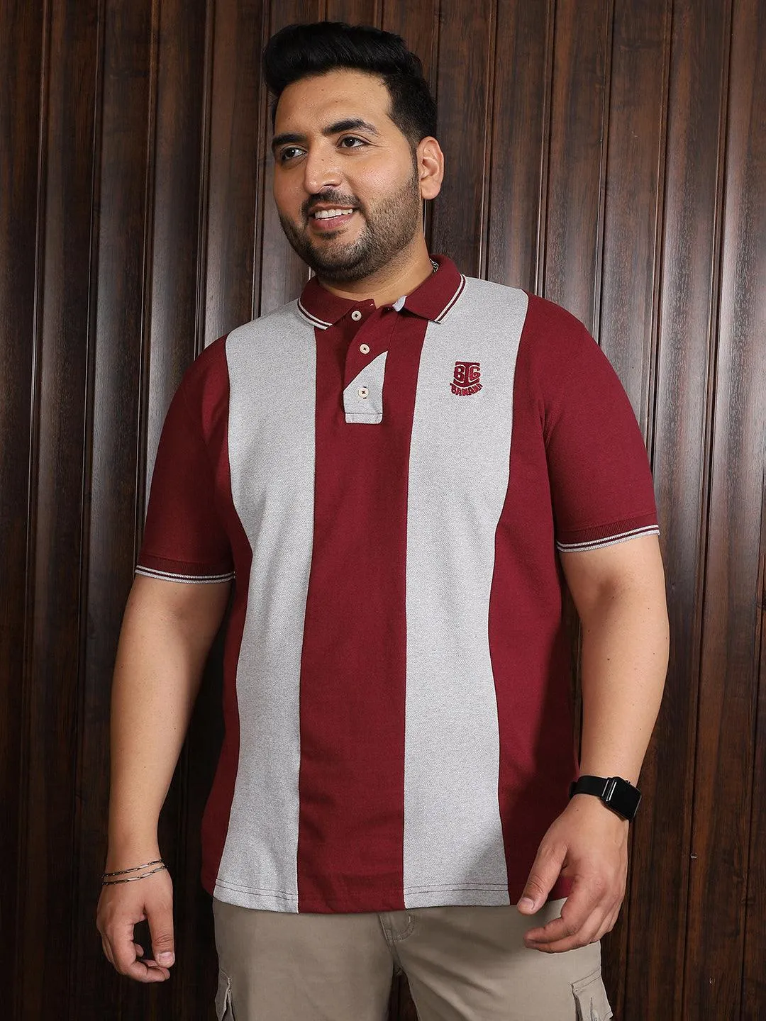 Men Plus Size Sailor Colorblock Polo Tshirt