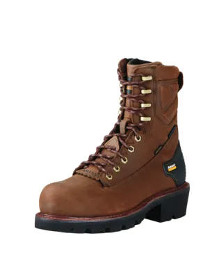 Men's 8" Ariat Powerline Oily Distressed Brown, WP, EH, Kiltie Soft Toe Boot