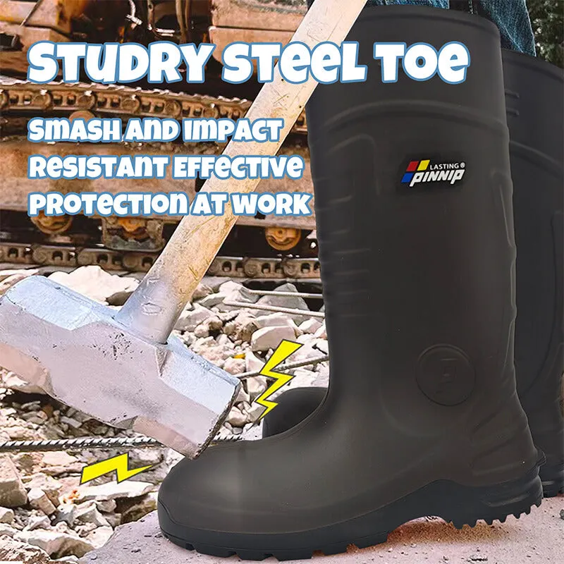 Men's CSA Approved Safety Boots - Waterproof PU Steel Toe Rubber Boots ASTM F2413-18 Acid & Oil Resistant-Brown