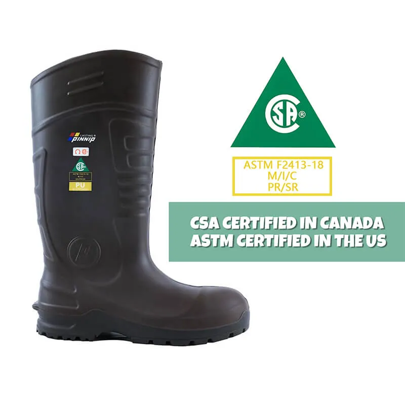 Men's CSA Approved Safety Boots - Waterproof PU Steel Toe Rubber Boots ASTM F2413-18 Acid & Oil Resistant-Brown