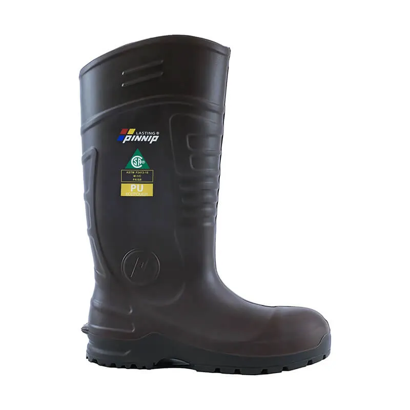 Men's CSA Approved Safety Boots - Waterproof PU Steel Toe Rubber Boots ASTM F2413-18 Acid & Oil Resistant-Brown