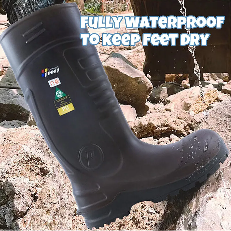 Men's CSA Approved Safety Boots - Waterproof PU Steel Toe Rubber Boots ASTM F2413-18 Acid & Oil Resistant-Brown