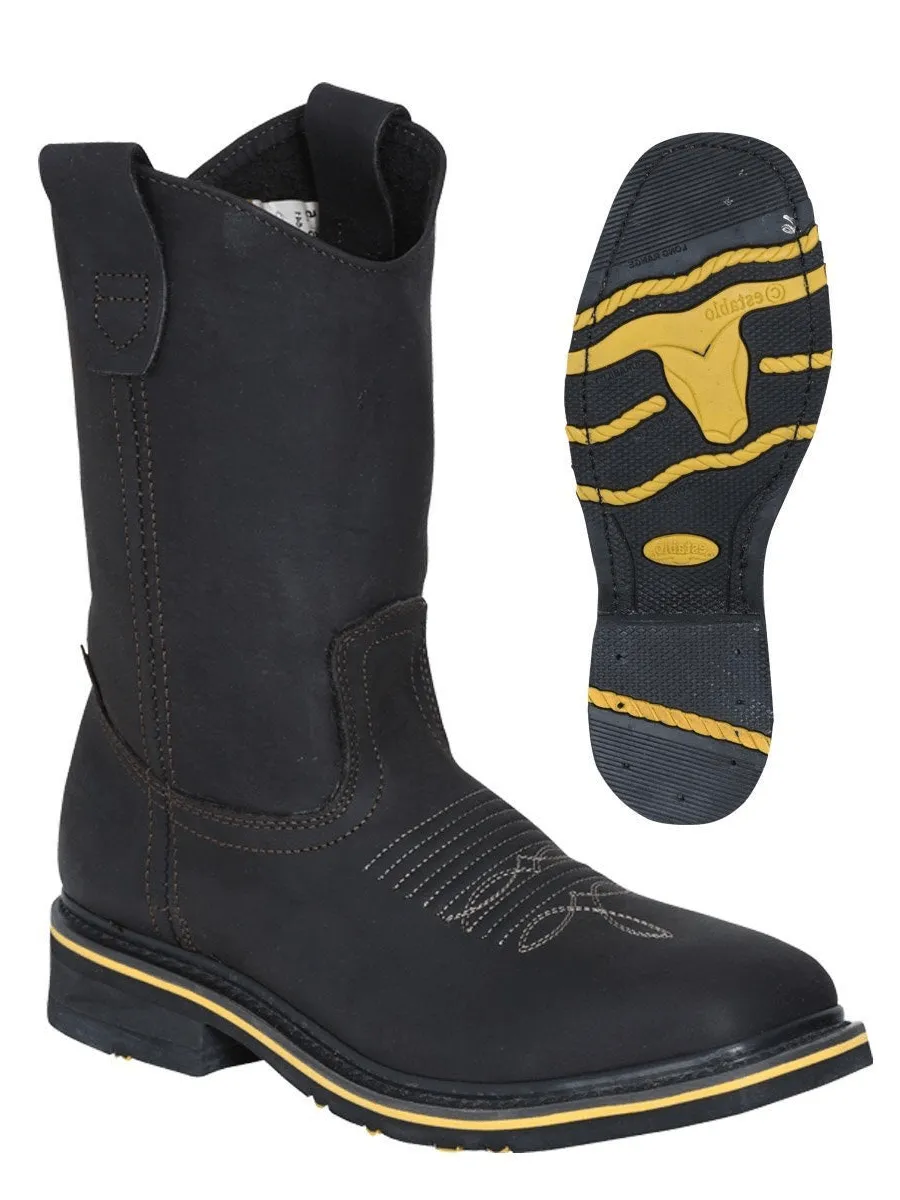 Men's Genuine Leather Rodeo Work Boots with Helmet 'Establo' Color Black 41545