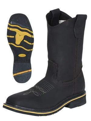 Men's Genuine Leather Rodeo Work Boots with Helmet 'Establo' Color Black 41545
